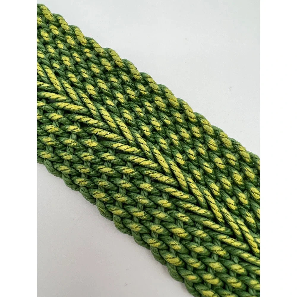 COLDWATER CREEK Macrame Woven Belt Women S/M Green Braided Cotton Round Buckle